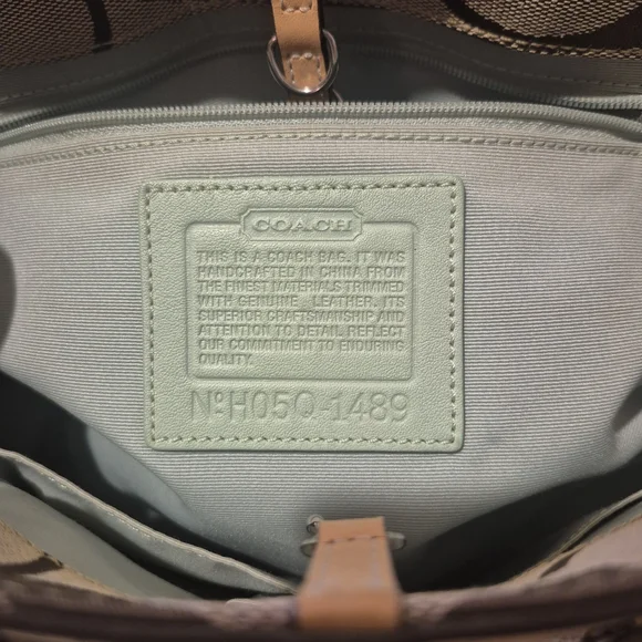 Coach Signature Canvas Coral Reef Appliqué Satchel - Tan & Mint - Picture 9 of 13